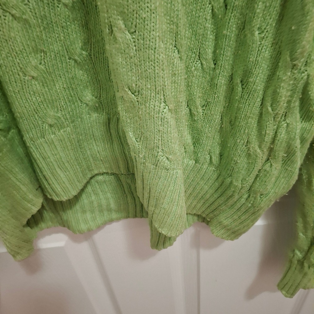 Polo Ralph Lauren Cable Knit Silk Sweater L Green Crew Neck Long Sleeve Logo‎ - Picture 3 of 10